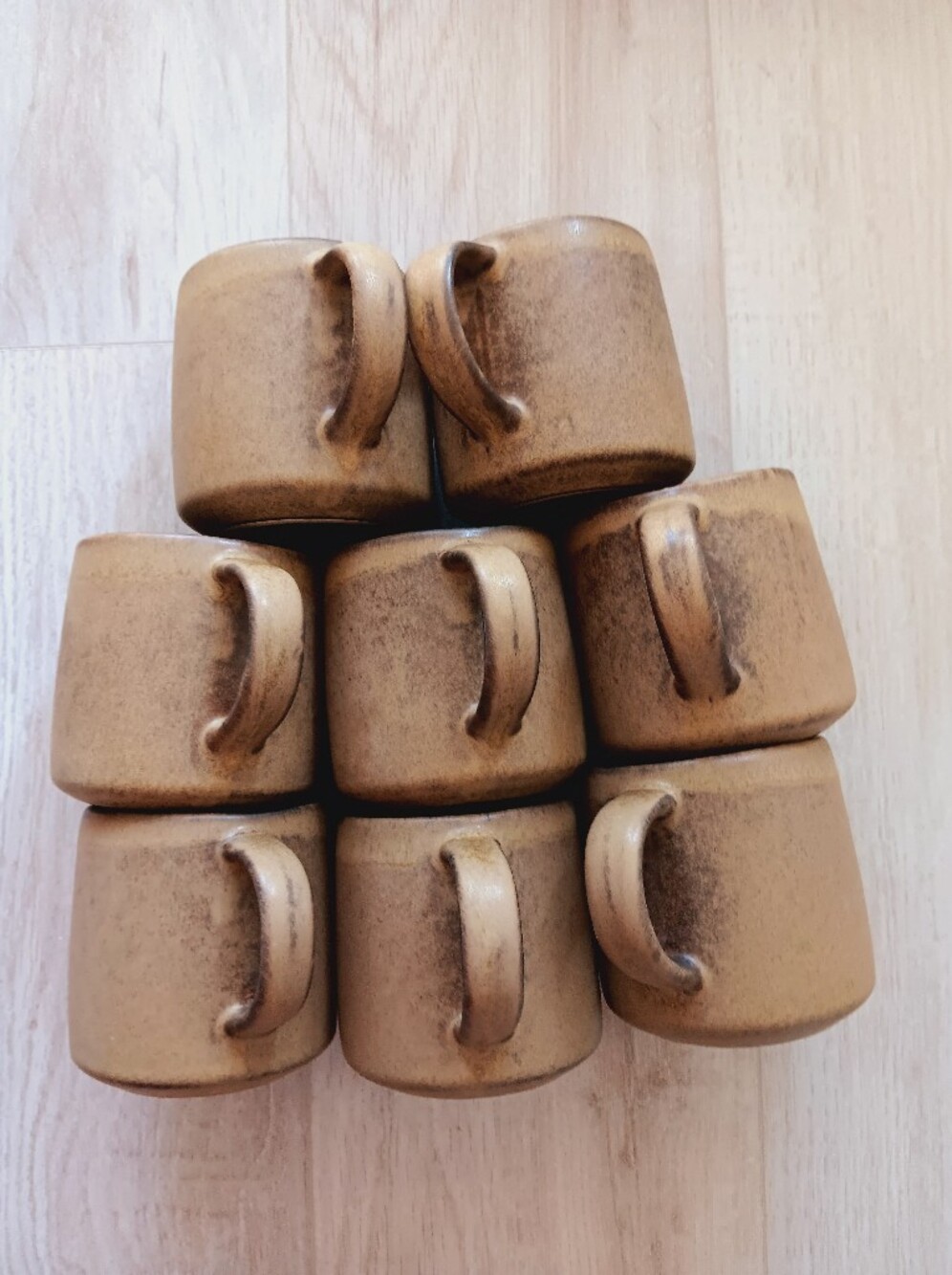 West Elm Kanto Stoneware Handled Coffee Tea Mugs Set of 8 Brown Grey Cardamom - Picture 7 of 13